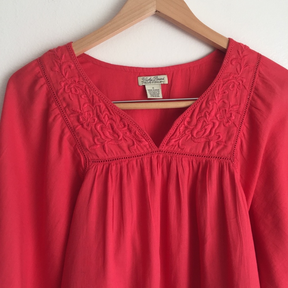 Lucky Brand Raglan Sleeve Tunic SZ S Embroidery - Picture 3 of 6